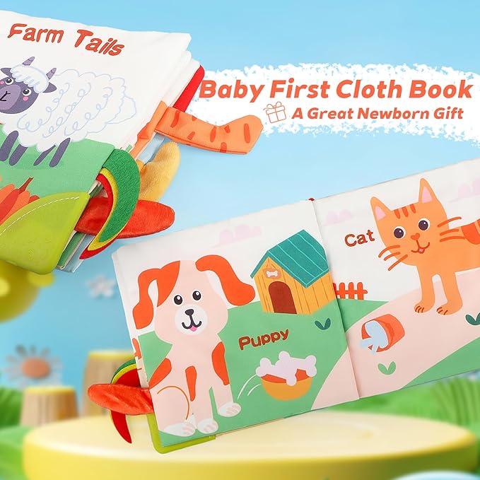 Baby Books 0-6 Months, Infant Tummy Time Toy 6-12 Months Touch Feel Book Travel Toy Gifts for Boys Girls 0-3 Months Baby Shower Birthday Easter Basket Stuffers