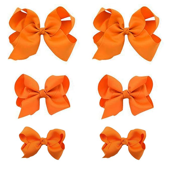 Orange Bows for Girls,6PCS Hand-made Grosgrain Ribbon Hair Bows Alligator Clips Hair Accessories for Little Teen Toddler Girls Kids (Orange)