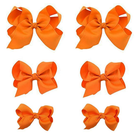 Orange Bows for Girls,6PCS Hand-made Grosgrain Ribbon Hair Bows Alligator Clips Hair Accessories for Little Teen Toddler Girls Kids (Orange)