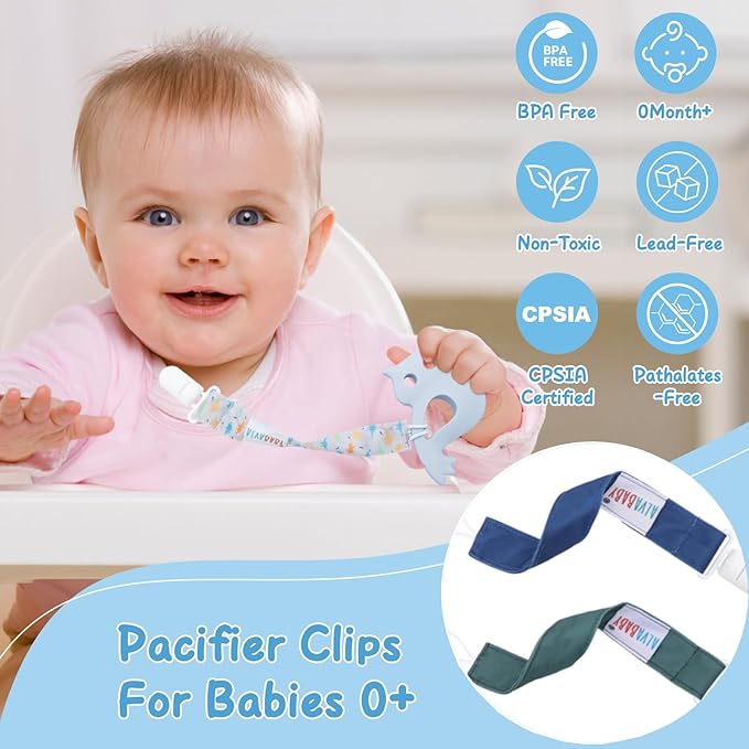 ALVABABY Baby Pacifier Clips Paci Universal Holder Leash Pacifier Clip Binky Holder for Teether Soothie 8 Pack 8DP11A