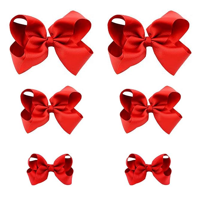 Red Bows for Girls,6PCS Hand-made Grosgrain Ribbon Hair Bows Alligator Clips Hair Accessories for Little Teen Toddler Girls Kids (Red)