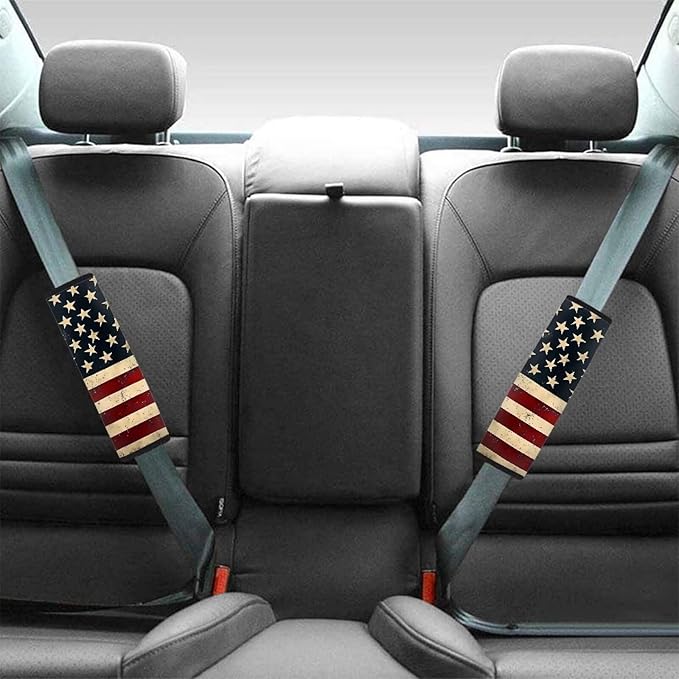 Biyejit USA American Flag Car Seat Belt Pads, 2 Pack Seatbelt Shoulder Strap Covers, More Comfort Driving & Protect Your Neck, Universal Safety Strap Cover for Auto SUV Truck Airplane Backpack