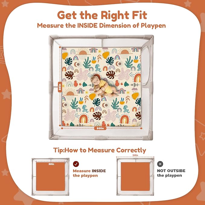 RONGFA Baby Play Mat for Floor, 71'' x 59'' Thicken Foam Padded Playmat for Tummy Time, Playpen Mat for Toddlers Infant Kids, Water-Repellent Coral Velvet, Non-Slip Bottom Safe for Crawling (Boho)