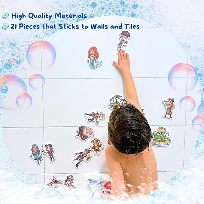 Foam Bath Toys with Storage Bag | Baby Bath Stickers | Shower Toys | Bathtub Toys | Bath Wall Toy Pirates Treasure Island Foam