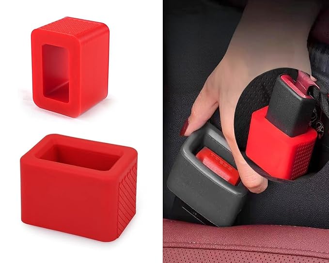 Seat Belt Holder Clip 2 Piece Set for Kids, Easy Access Car Seatbelt Guide, Ideal for All Ages (Red)