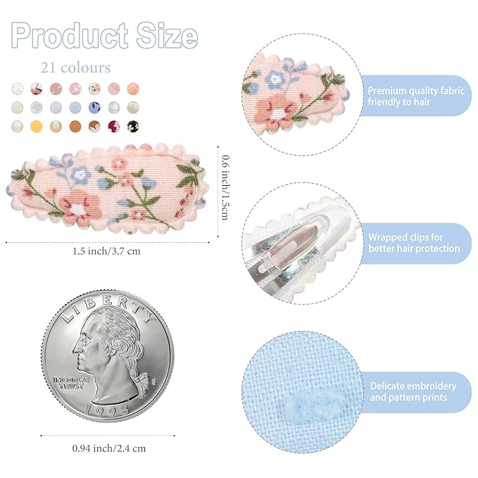 CÉLLOT 42Pcs Baby Hair Clips, Infant Girl Hair Accessories, 1.5" Mini Hair Clips, Printed Anti-Slip Snap Barrettes, Waterdrop Design Hairpins, Toddler Girl Hair Accessories（B）
