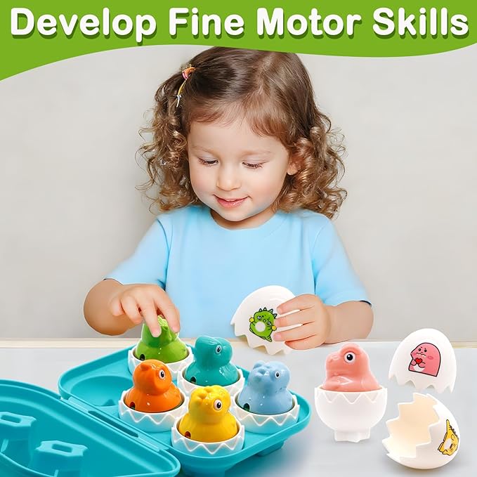 WEEJOYGAM Dinosaur Easter Eggs Toys for Toddlers 1-3, Dino Matching Eggs Easter Basket Stuffers, Montessori Toys for 1 2 3 Year Old Toddler Baby Boy Girl Birthday Easter Gifts Fine Motor Skill Puzzles
