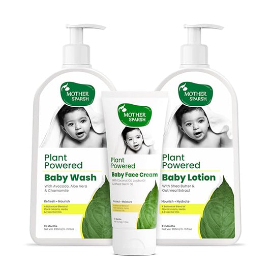Mother Sparsh Plant Powered Natural Baby face Cream, 50g + Plant Powered Natural Baby Lotion and Baby Wash (200ml Each)