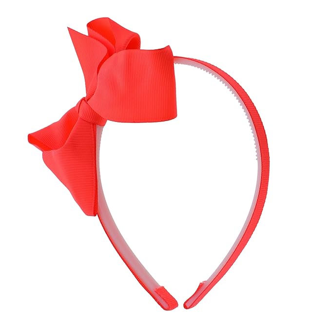 Motique Accessories Neon Headband With Side Grosgrain Bow- Neon Orange