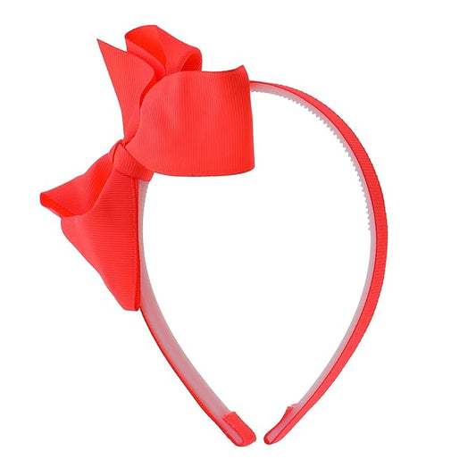 Motique Accessories Neon Headband With Side Grosgrain Bow- Neon Orange