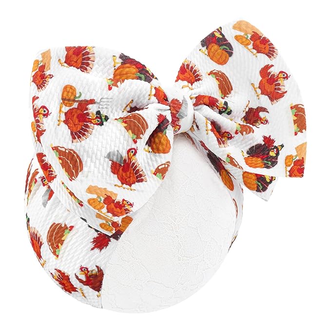Thanksgiving Fall Baby Girl Bows Turkey Printed Headbands for Baby Girls Handmade Pumpkin Knotted Bows Baby Head Wraps Autumn Holiday Gifts