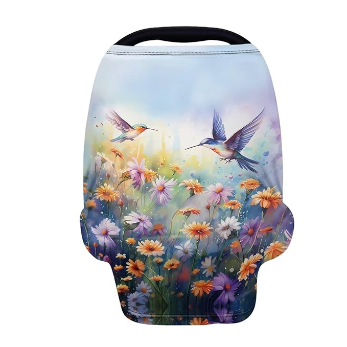 LedBack Floral Hummingbird Stretchy Car Seat Cover for Babies,Nursing Cover Breastfeeding Cover,Soft Breathable Baby Carseat Canopy