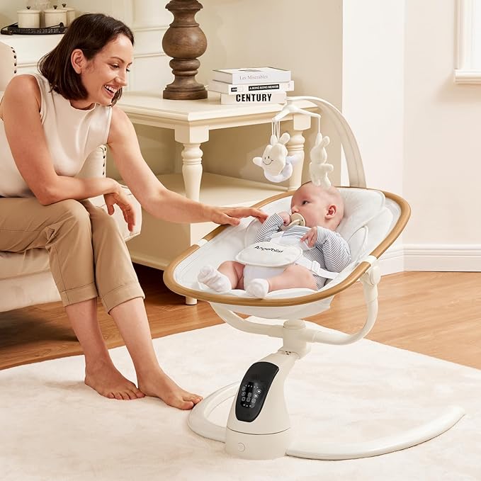 Angelbliss Electric Baby Swing with Cry Detection, Side-to-Side Motion, 5 Speeds, 180 Rotation, Indoor Swing for Infants and Toddlers (White)