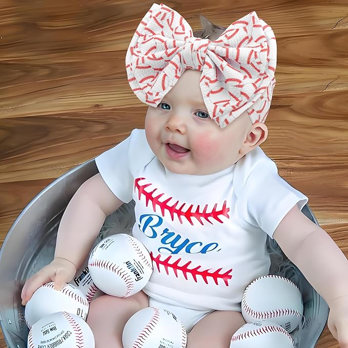 YanJie 7'' Baseball Hair Bow for Baby Girls Toddler Newborn Infant Headbands Softball Hair Accessories White Bows for Baseball Baby Outfits