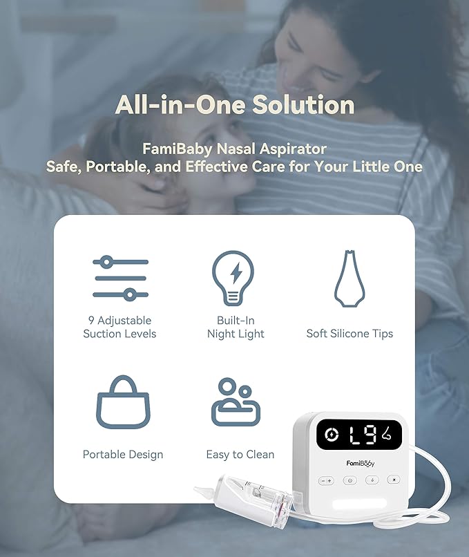 Electric Nasal Aspirator for Babies & Toddlers | 9 Adjustable Suction Levels | Safe Baby Nose Sucker with Food-Grade Tips & Portable Design