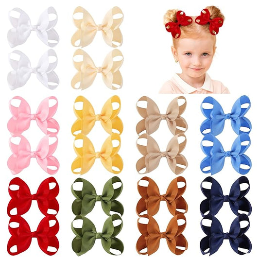 20PCS 4.5 Inch Hair Bows for Girls Grosgrain Ribbon Toddler Hair Bows Clips Alligator Hair Accessories for Baby Girls Toddlers Kids Teens (10 Colors in Pairs)