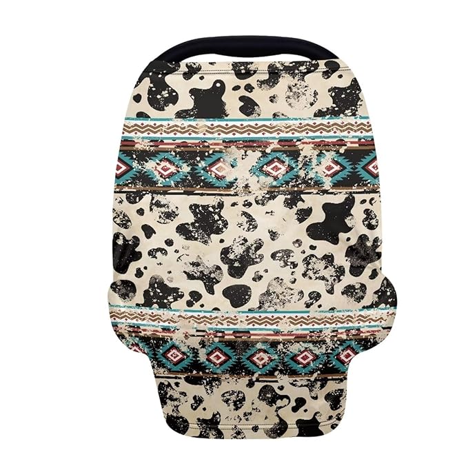 Forchrinse Western Aztec Retro Cow Print Baby Car Seat Canopy for Boys Girls Car Seat Cover Soft Nursing Breastfeeding Cover for Mom