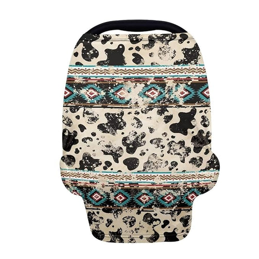Forchrinse Western Aztec Retro Cow Print Baby Car Seat Canopy for Boys Girls Car Seat Cover Soft Nursing Breastfeeding Cover for Mom