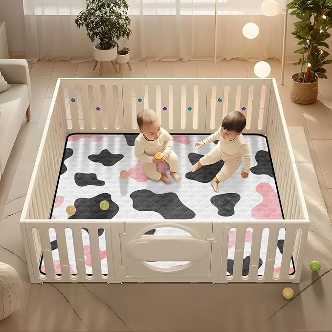 Baby Play Mat Cow Print 50" X 50" Play Gym Crawling Mat Soft Non-Slip Portable Picnic Floor Mat for Infant, Babies, Toddler, Kids
