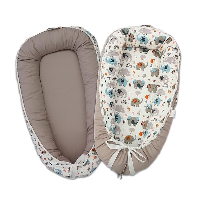 Baby Lounger - Baby Lounger for Newborn, 0-24 Months, Reversible Adjustable Newborn Lounger Baby Nest for Home and Travel, 100% Organic Cotton Washable Infant Lounger Cover, Essential Baby Gift (Grey)
