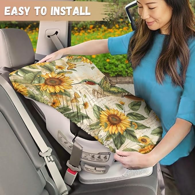 Hummingbird Car Seat Cover, Sunflower Car Seat Sun Shade Cover, Wear-Resistant Carseat Cover to Keep The Car Seat Cool, Easy to Install