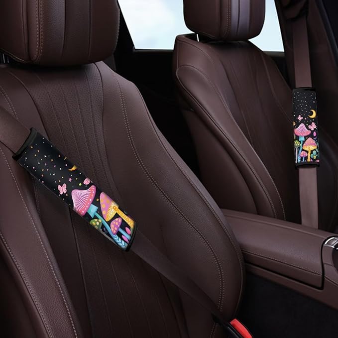 Mushroom Seat Belt Shoulder Strap Covers Pad for Car Butterfly Auto Seat Belt Cushion Pads 2 Packs Car Seat Straps Shoulder Pads Universal Safety Strap Cover for Auto SUV Truck Airplane