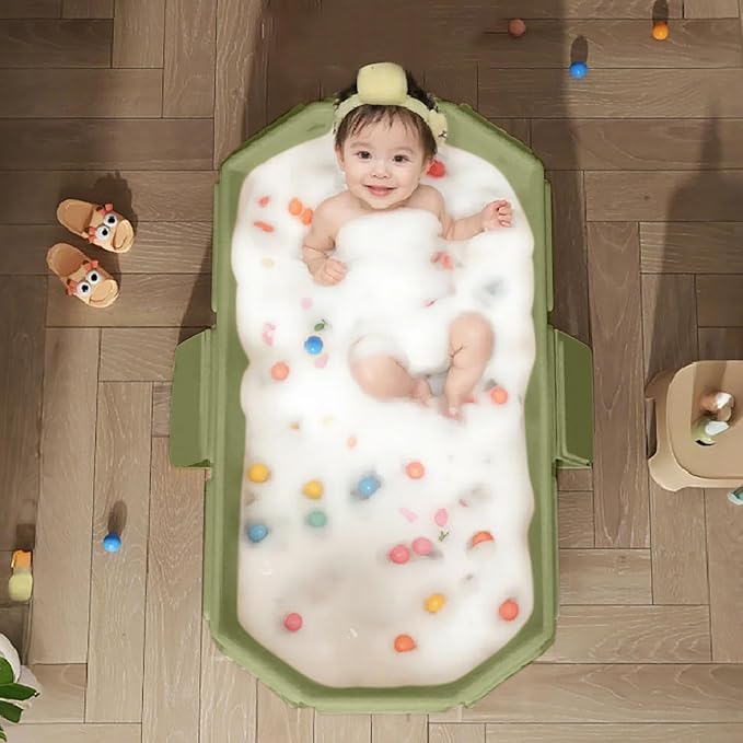Baby Foldable Kids Bathtub for Infants to Toddler with Non-Slip Base,Easy Storage,Perfect for Small Spaces (White)