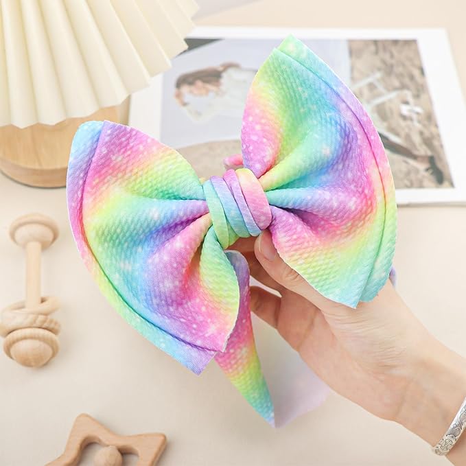 YanJie 7'' Rainbow Headbands for Baby Girls Newborn Infant Toddler Kids Hair Bows Girl Hair Accessories Dreamy Colorful Fashion Head Bow