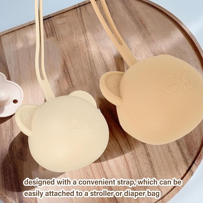 Pacifier Holder Case,Silicone Cute Portable Pacifier Storage Case for Stroller Home Travel (Milk Tea Color)