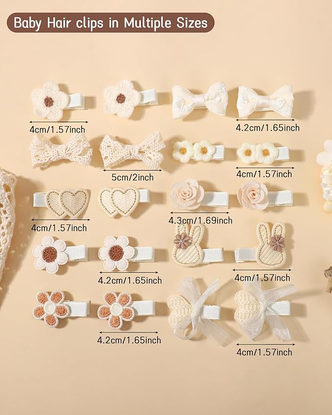 Jollybows 20Pcs Baby Bow Clips Toddler Hair Clips Baby Girl Hair Clips Fully Covered Barrettes Bows, Hearts, Flowers, Bunnies Clips for Hair Accessories for Babies and Kids