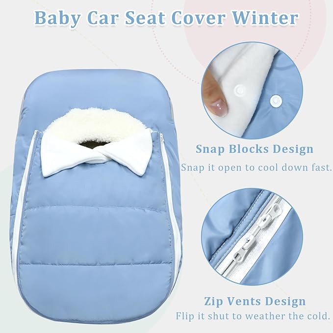 Car Seat Cover Baby Winter, Waterproof Carseat Covers Newborn Boy, Windproof Infant Car Seat Cover Warm & Breathable Use Universal Blue