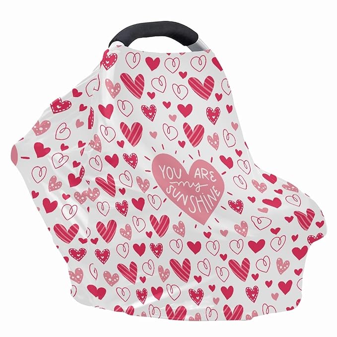 Sunshine Love Print Baby Carseat Cover Multi Stroller Canopy,Valentine's Day Theme Privacy Nursing Breastfeeding Cover Scarf Skin Friendly