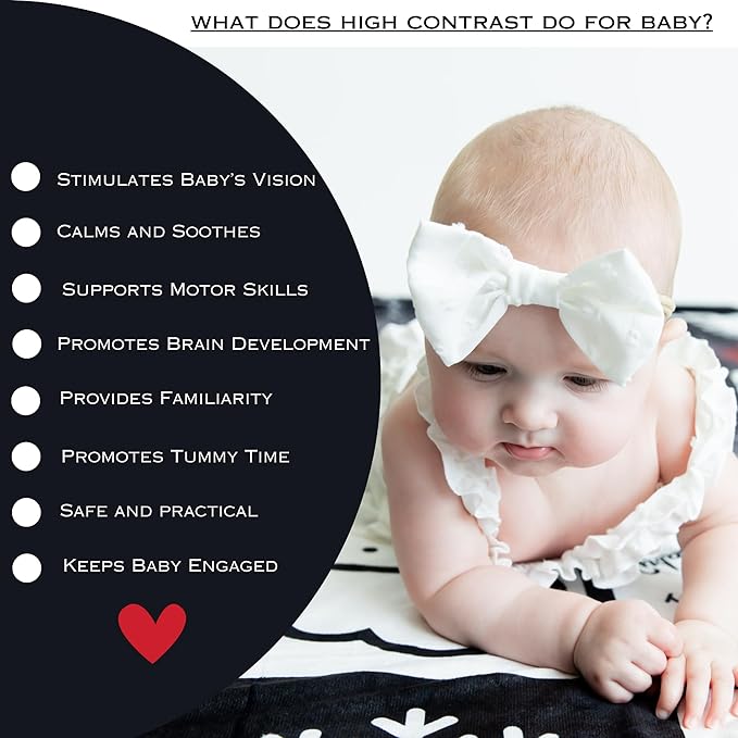 Baby Tummy Time Mat – High Contrast Black White Red Sensory Play Blanket for Newborn Visual Development, Infant Floor Play Area with Sherpa Backing, 50” x 60”
