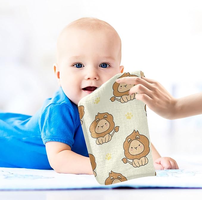 vvfelixl Baby Washcloths Cotton Cute Lion Baby Muslin Washcloths Soft Baby Face Towel for Newborn Infants Baby Wipes, 11.8 X 11.8 Inch, 5 Pack Yellow