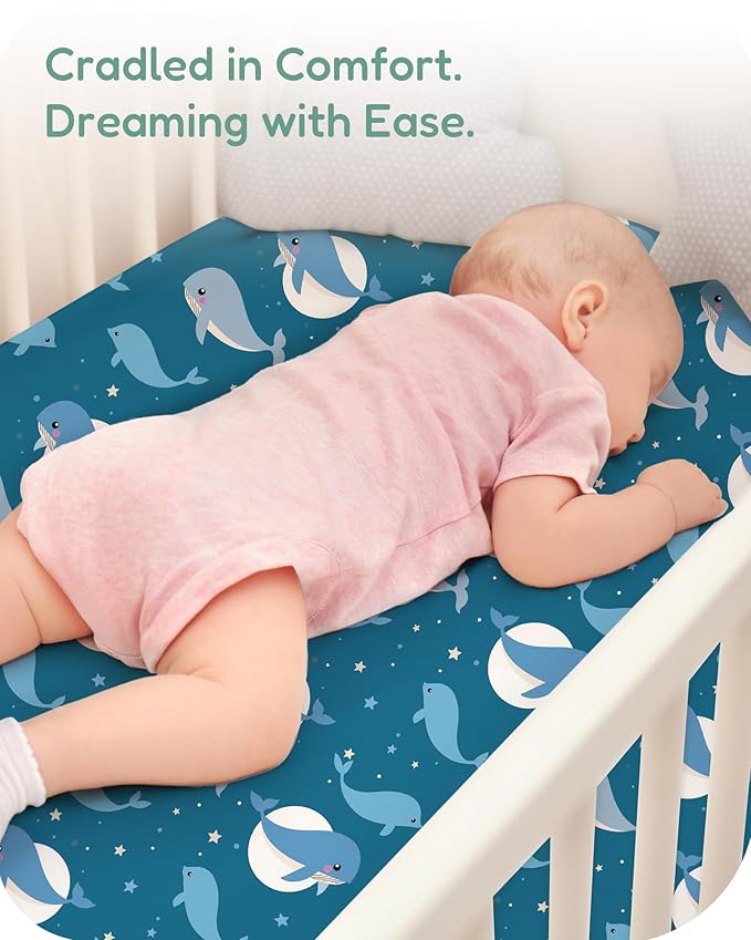 Crib Sheets 2 Pack, Fitted Crib Sheet for Standard Crib Mattress 28x52x9, Ultra Soft Jersey Knit, Breathable Stretchy Deep Pocket, Snug Fit Stays Put, Baby Crib Mattress Sheet