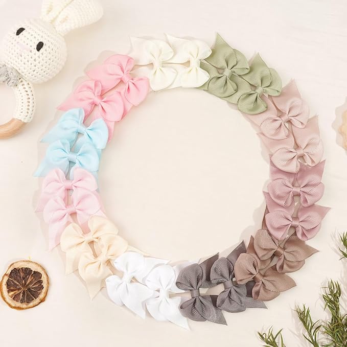 30pcs Baby Girls Grosgrain Ribbon Hair Bows Alligator Hair Clips 2.5 inch Toddlers Kids Handmade Pigtail Ponytail Hair Accessories, 15 Colors in Pairs