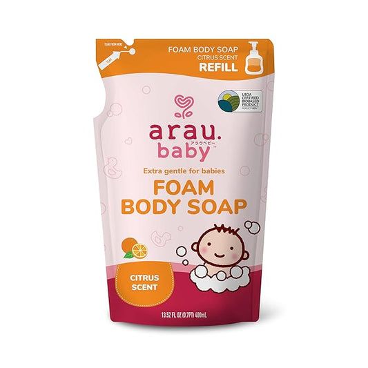 Arau Baby Foam Body Soap, Citrus Scent Refill, Natural Plant Based Foaming Body Wash for Babies, Infants and Toddlers, Gentle on Sensitive Skin, No Artificial Fragrance or Additives, 15.21 Fl Oz