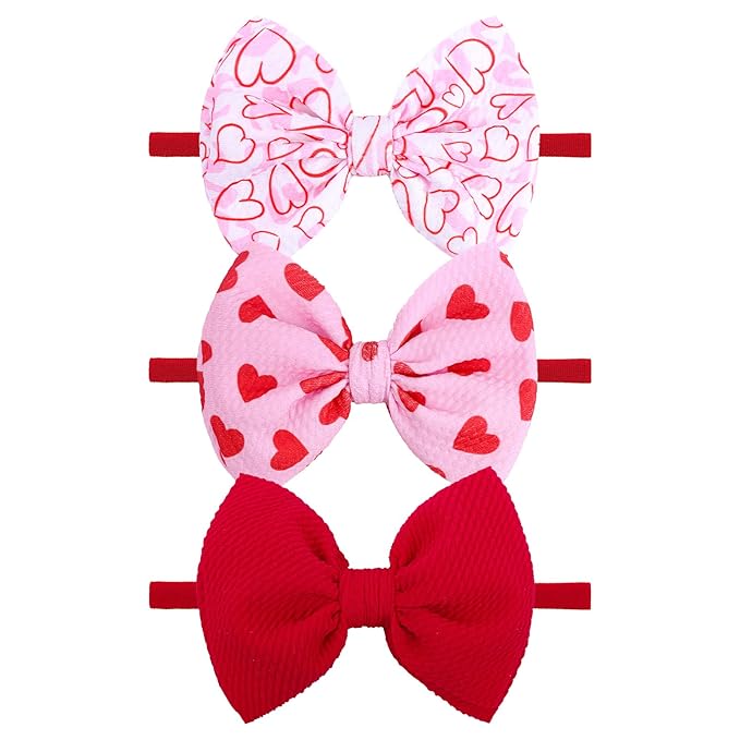 YanJie Bows for Baby Girls Nylon Headband Bows Newborn Headband Baby Hair Bow with Bows Girls Bows and Headband Hair Accessories Infant Toddler Pink Heart