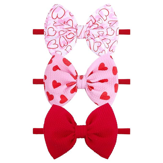 YanJie Bows for Baby Girls Nylon Headband Bows Newborn Headband Baby Hair Bow with Bows Girls Bows and Headband Hair Accessories Infant Toddler Pink Heart