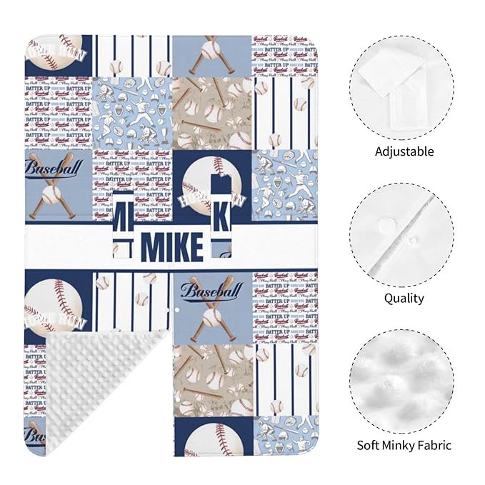 Personalized Baby Car Seat Canopy for Boys Girls, Custom Name Baby Car Seats Covers for Babies, Opening Minky Nursing Breastfeeding Stroller Cover Infant Carseat Canopies for Newborn (Baseball)
