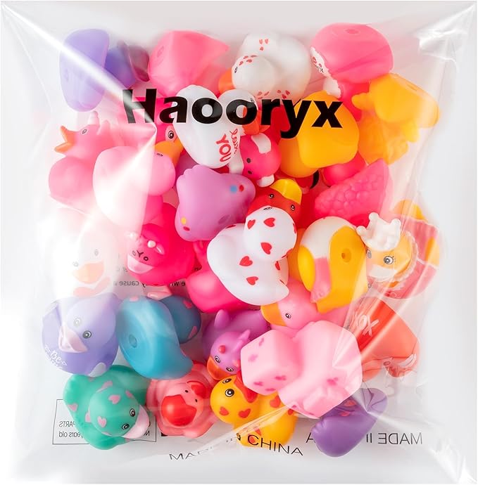 Haooryx Valentine‘s Day Rubber Duck Toys - 30 Pcs Novelty Squeeze Duck Bulk Assorted Cute Duckies Bath Toy Bathtub Decoration for Baby Shower Valentines Birthday Gift Wedding Party Goodie Bag Fillers