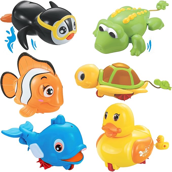 6 PCS Swimming Wind Up Bath Toys - Sea Animals in the Bathtub Windup Motorized Kids Water Bathtime Fun