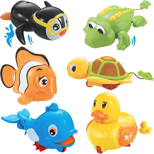 6 PCS Swimming Wind Up Bath Toys - Sea Animals in the Bathtub Windup Motorized Kids Water Bathtime Fun