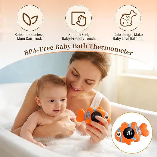Baby Bath Thermometer, with LED Display and Temperature Warning,Kids' Bathroom Safety Products, Newborn Bath Safety Toy Thermometer (Clownfish)