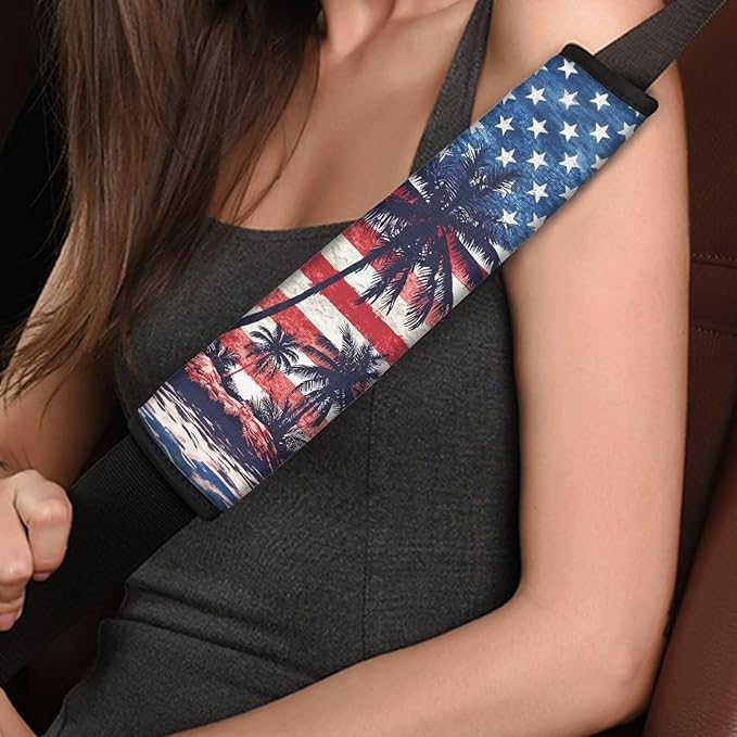 AFPANQZ American Flag Palm Auto Seat Belt Cover Pads for Men Women 2 Piece Safety Seatbelt Pad Cushion Universal Fit for Truck Van Sedans SUVs Bohemian Red Shoulder Strap Pads