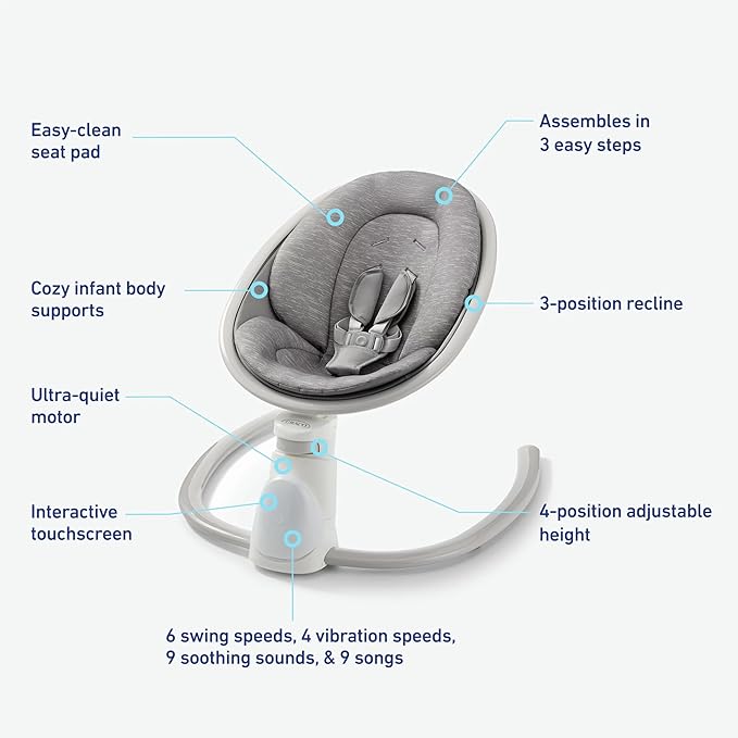 Graco Soothe 'n Sway Bluetooth 3-in-1 Baby Swing — Grows with Your Child —Multiple Soothing Settings and Bluetooth Connectivity