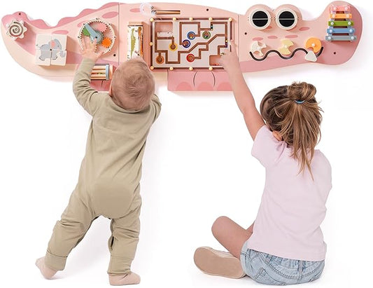 ROBUD Wooden Busy Board for Children - Montessori Learning Toy, Wall Mounted Activity Centre with Gears, Maze, Children's Wooden Toy Gifts for Toddlers, Girls, Boys