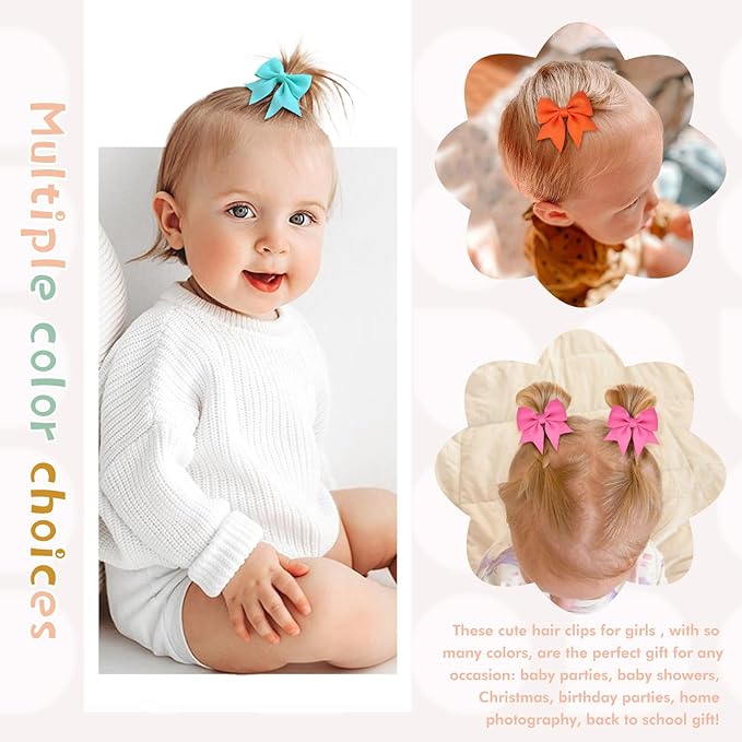 48PCS 2inch Hair Clips, OAOLEER Fully Lined Bows Hair Pins Tiny Alligator Clips for Girls Infants Toddlers 24 Colors in Pairs (Style A-48pcs)