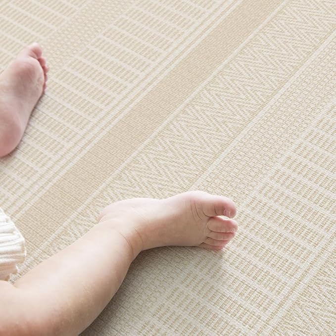 Premium Soft Play Mat - Coco Bear + Woven Sisal - Made in Korea - Non-Toxic Soft Floor Mats, Water Resistant, for Playrooms, Kids Rooms & Family Spaces, Reversible - 75"x51"