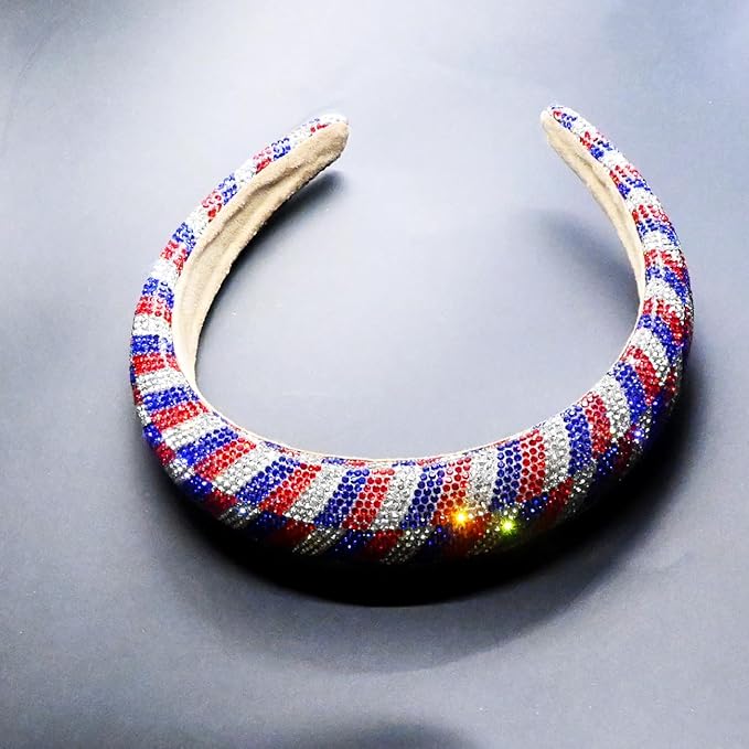 4th of July Rhinestone Headbands for Women Girls Padded Headbands for Girls Red Blue White Rhinestone Sparkle Head Band Patriotic Hairbands 4th of July Hair Accessories